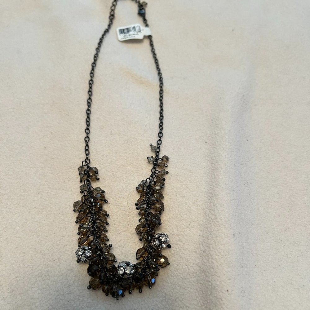 LOFT Black Crystals & Rhinestone Ball Necklace - Adjustable 17 - 19 inches